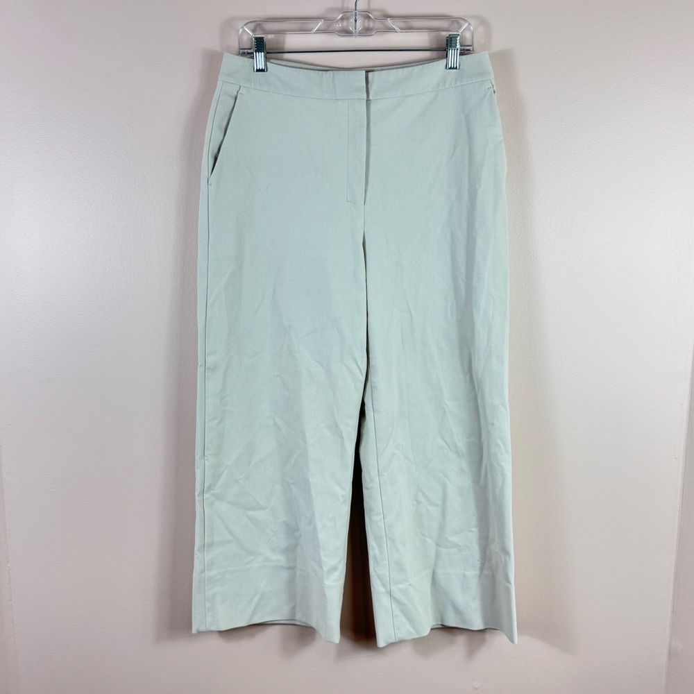 MM LAFLEUR womens size 10 ivory high rise cotton wide leg cropped pants